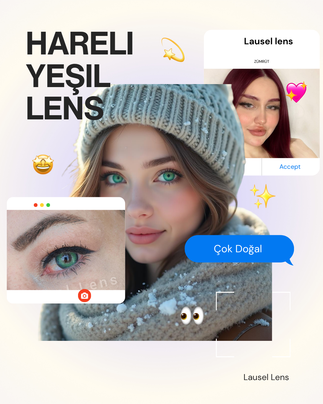 Hareli Yeşil Lens Doğal Görünüm: Zümrüt Yeşili ile Büyüleyici Bakışlar